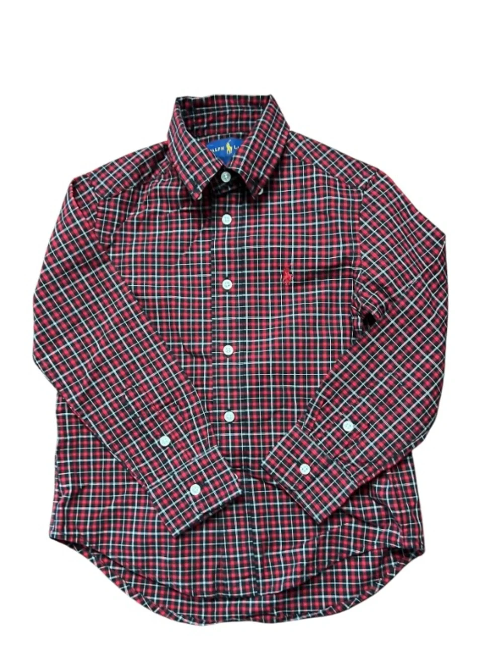 Ralph Lauren Boys Plaid Button Down Shirt Bundle Red Navy Size 4 Lot of 2